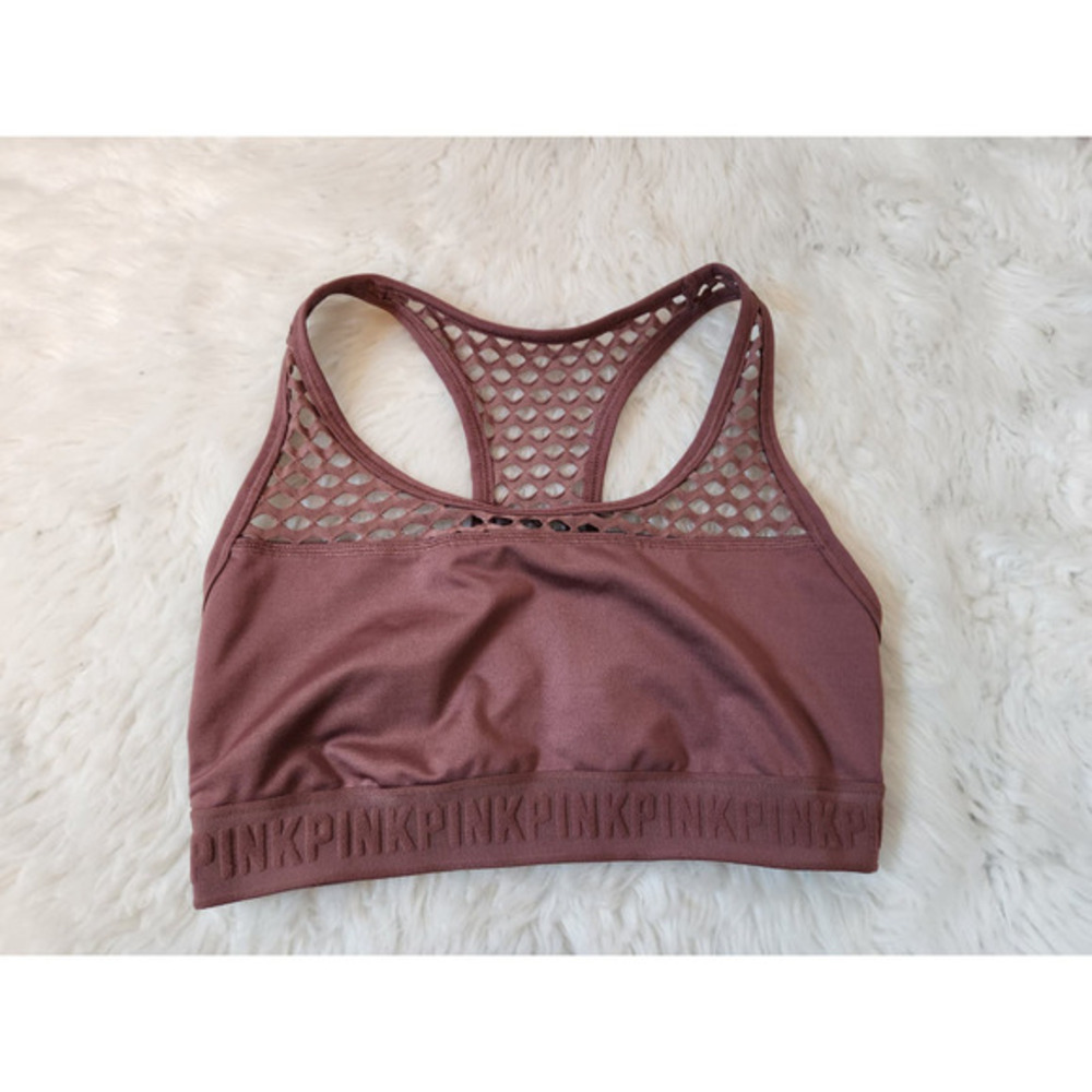 Pink Victoria's Secret Brown Mesh Ultimate Racerback Unlined Sport Bra Size M